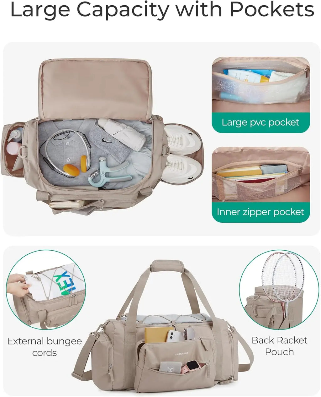 BAGSMART 4 IN 1 Gym Bag for Women and Men TSA Lightweight Duffle Bag with Shoe Compartment and Wet Pocket 30L Carry On Weekender
