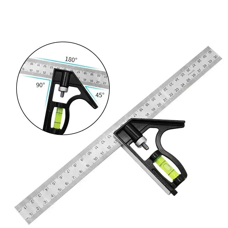 New 300mm Stainless Steel Angle Combination Square Ruler Horizontal Movable Carpenter Woodworking 45 Degree Right Level Moving