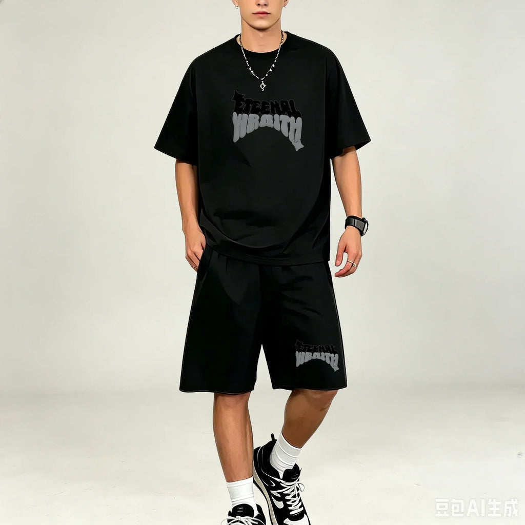 Best Selling Men T‑Shirts Sets 2‑Piece Outfit Short‑sleeve Tops With Drawstring Shorts Sets Casual Sport T‑Shirts Sets Plus‑Size