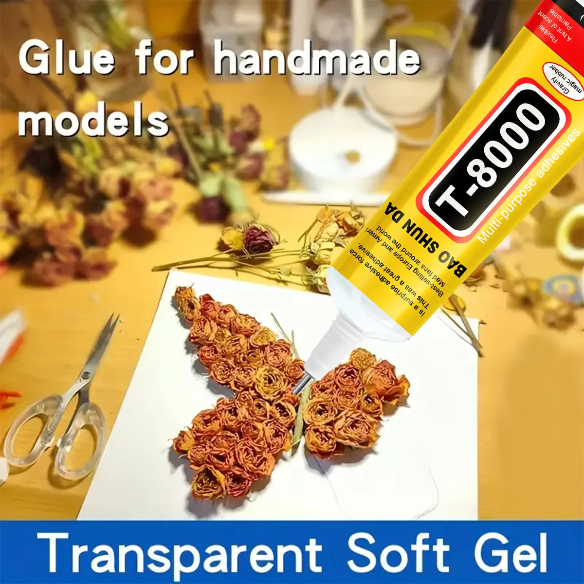 JXVX T8000 transparent touch adhesive is the tip application of DIY jewelry plastic glass for mobile phone electronic components.