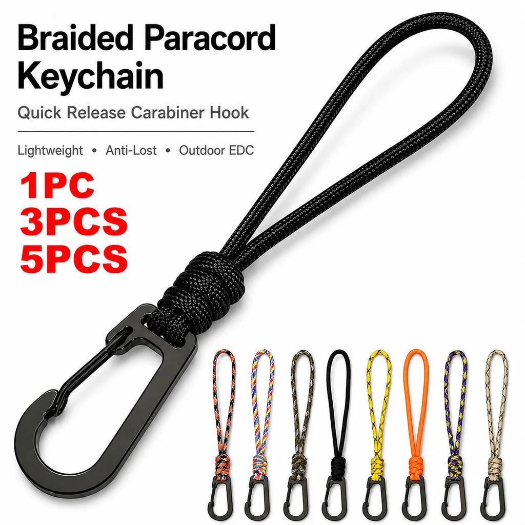Braided Paracord Keychain Lanyard Outdoor Camping Backpack Quick Release Carabiner Hook Anti-Lost  Wrist Lanyard Hiking EDC Tool