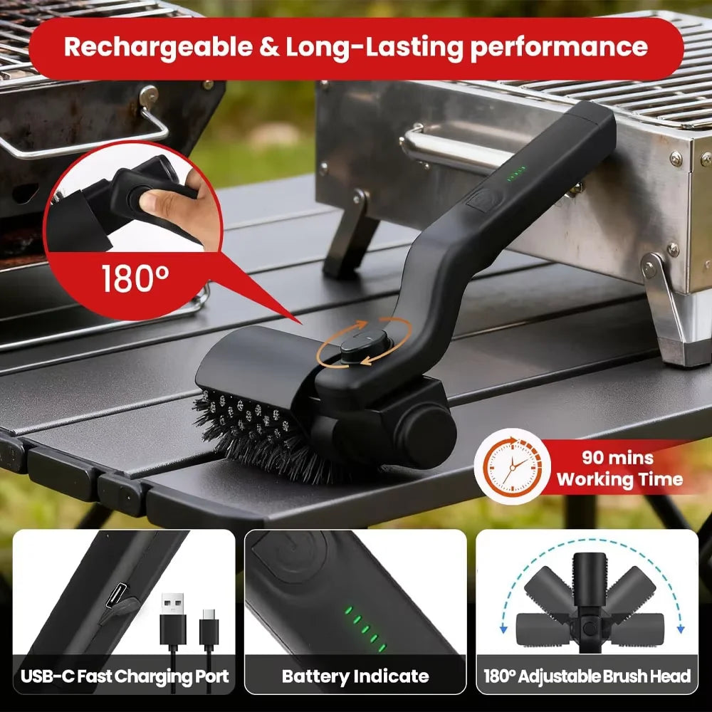 Electric BBQ Cleaner Brush Wireless Stainless Steel Rotary Grill Brush for Outdoor Grill Steam BBQ Cleaning Brush Accessoires