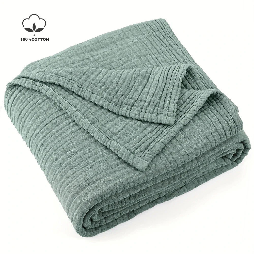 Battilo 100% Cotton Muslin Throw Blanket for Sofa 6-Layer Lightweight Breathable Boho Throws for Couch Bed Large Summer Blanket