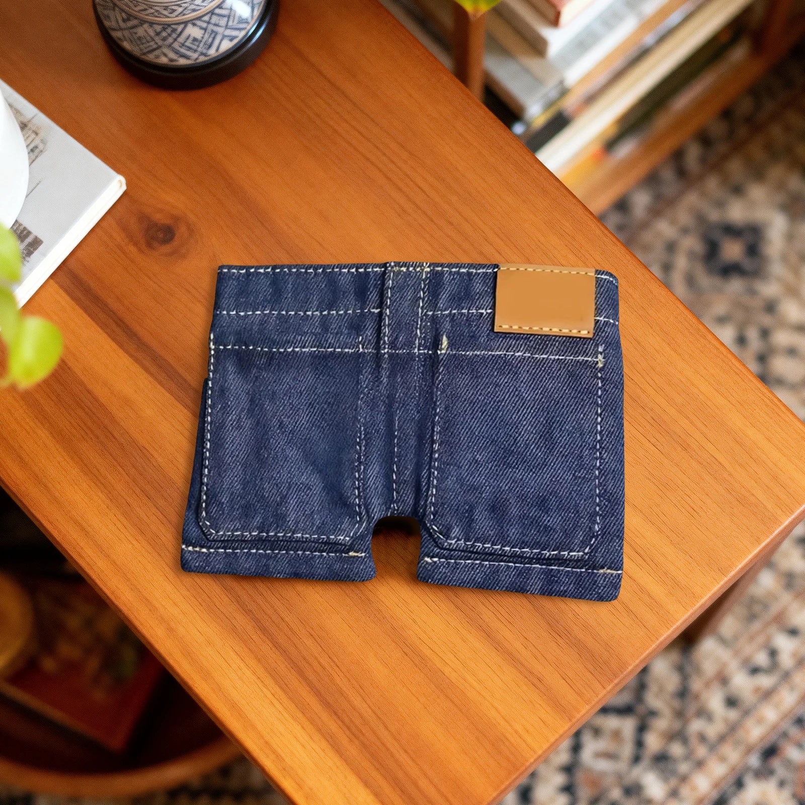 Compact Folding Card Holder Large Capacity Funny Jorts Style Denim Shorts Purse Slim Folding Card Holders for Novelty Gag Gift