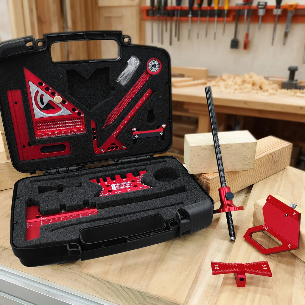 Aluminum Precision Woodworking Square Kit 6-10Pcs with Box,  Scribing Layout Ruler Quick Splicing DIY Woodworking Measuring Tool