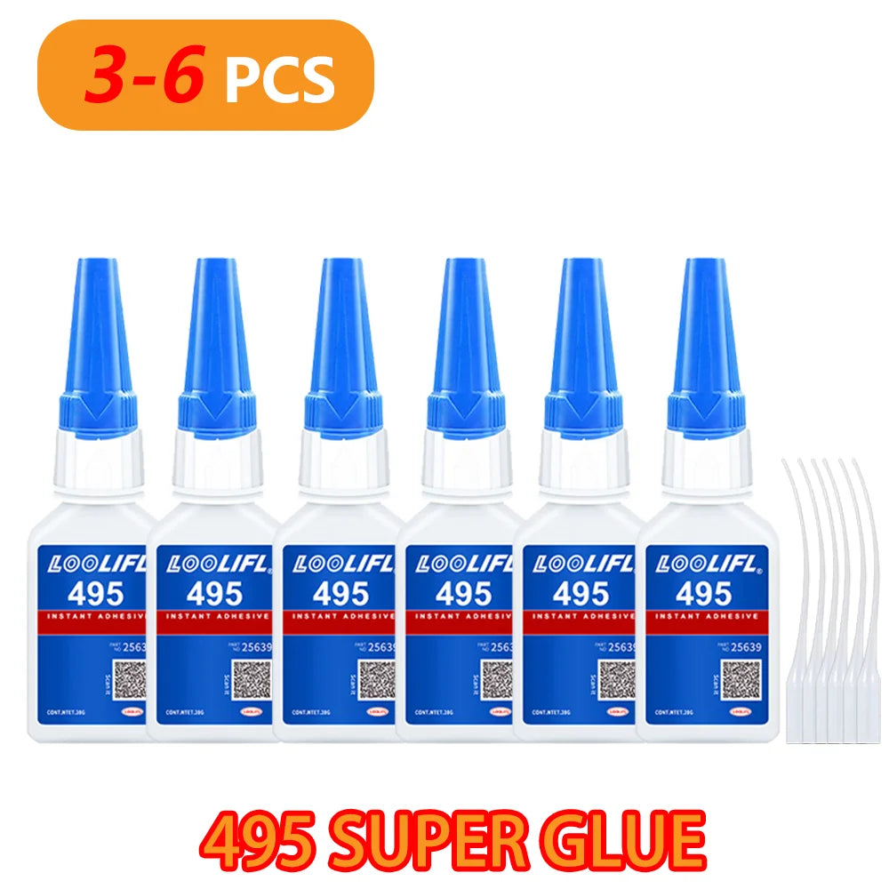 495 Instant Glue Super Glue Cyanoacrylate Adhesive All-Purpose Glue Home Toys Furniture Joining and Repair DIY For Metal Glass Plastic Jewellery Leather Rubber Wood