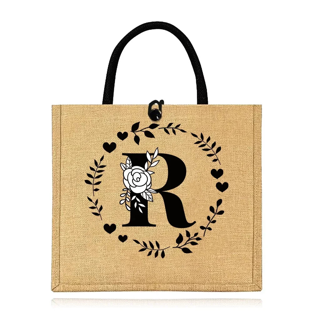 Flax Bag Fastener Handbag Organizer Storage Jute Tote Bags Imitation Cotton Women Valise Portable Garland Letter Printing Series
