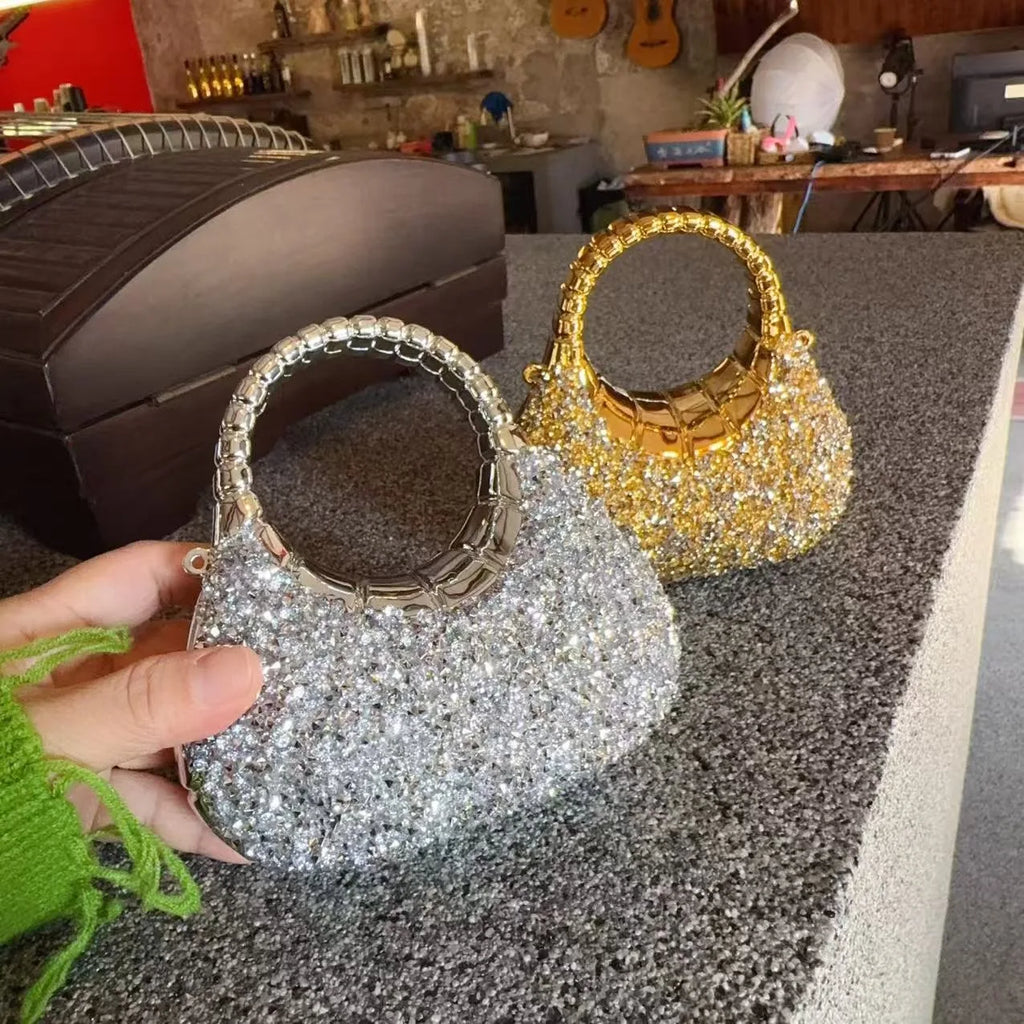 Mini Golden Pink Evening Bag Purses and Handbags Luxury Designer Shoulder Bags Diamond Party Wedding Acrylic Shiny Clutch Purse