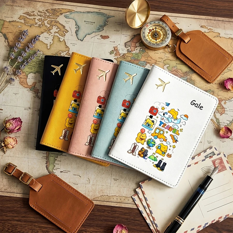 Personalized Name Text Passport Holder, Cute Cartoon Passport Case, Passport Cover And Document Organizer, Travel Ticket Holder
