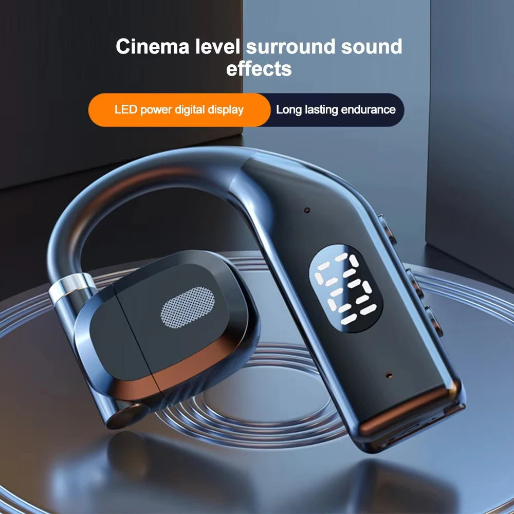 Wireless Bluetooth Headphones LED Display Single Ear Air Conduction Earphones Hands-Free Noise-Canceling Earbuds for Driving