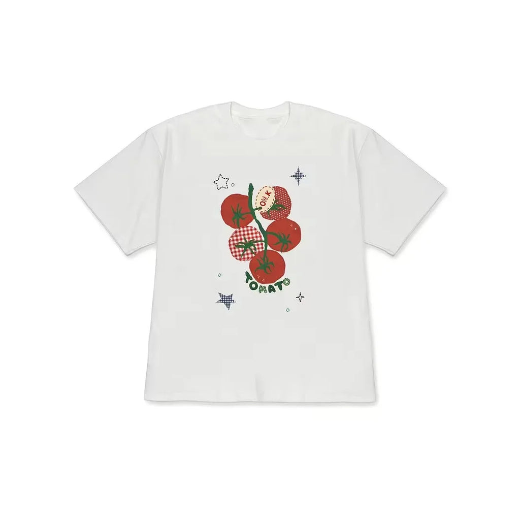 Plus Size Tomato Graffiti T-shirt Cute Korean Printed Short Sleeved Shirt Women's Daily Tops for Couples