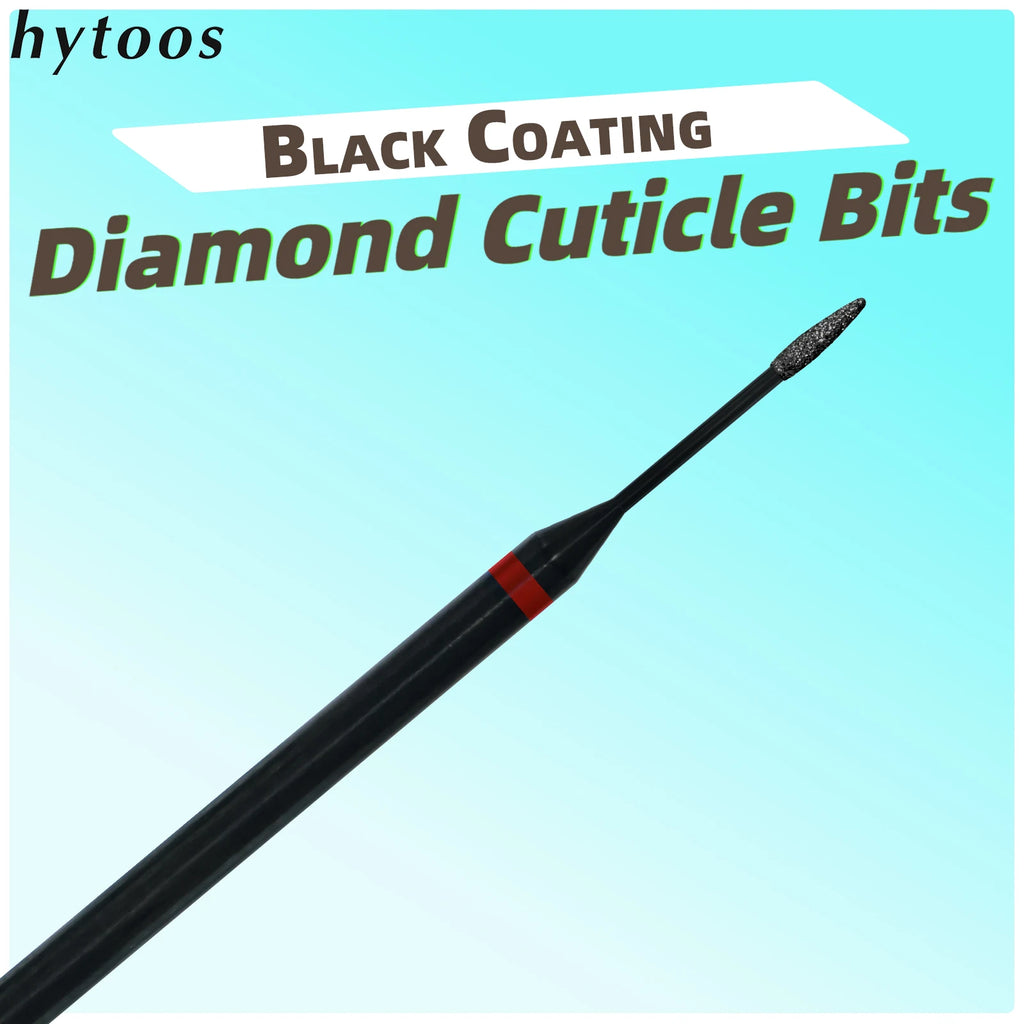 HYTOOS 1mm Mini Cone Cuticle Clean Nail Drill Bit, Black Russian Diamond Nail Bits Nail Cleaner Accessories for Dead Skin