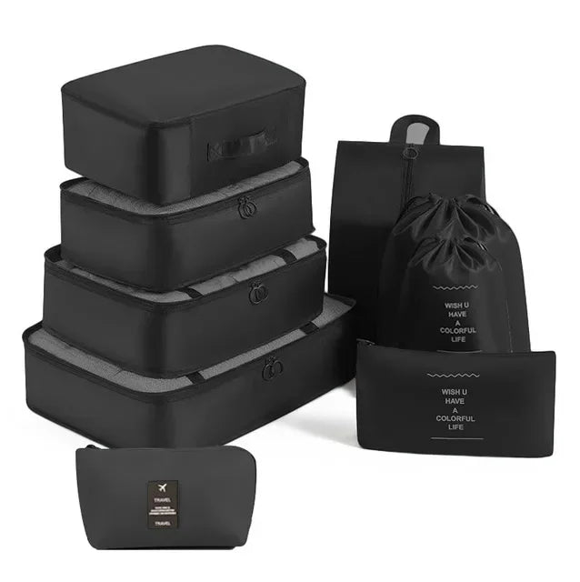 9Pcs Travel Organizer Bags Suitcase Packing Cubes Portable Fold Wardrobe Luggage Clothes Makeup Digital Shoe Storage Bags