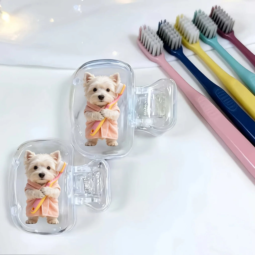 2pcs Cute West Highland Terrier Portable Dustproof Odorless Pattern Print Toothbrush Case for Travel with Ventilation Holes Gift