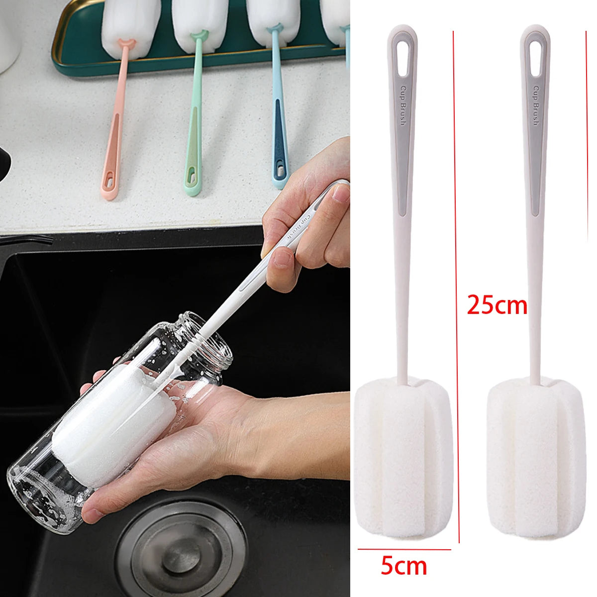 Long Handle Cup Brush,Kitchen Glass Bottle Cleaning Brush,Milk Bottle Tea Cup Scrubber,No-Electricity Required Cleaning Tool