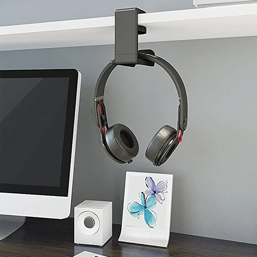 Headphone Stand Adjustable Clamp-On Under Desk Hanger 360 Degree Swivel & Cable Clip Organizer Headphone Headset Holder