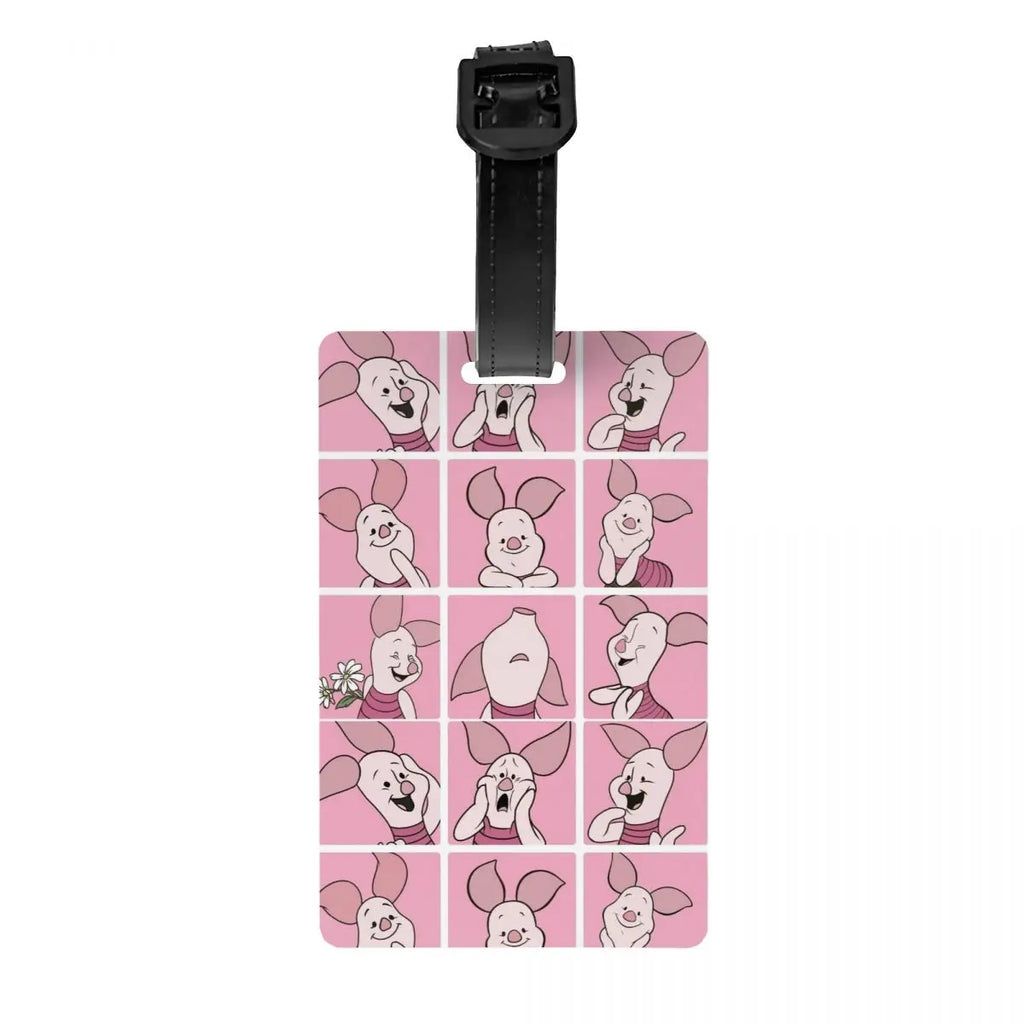 Custom Happy P-Piglets Anime Big Movie Luggage Tag With Name Card Privacy Cover ID Label for Travel Bag Suitcase