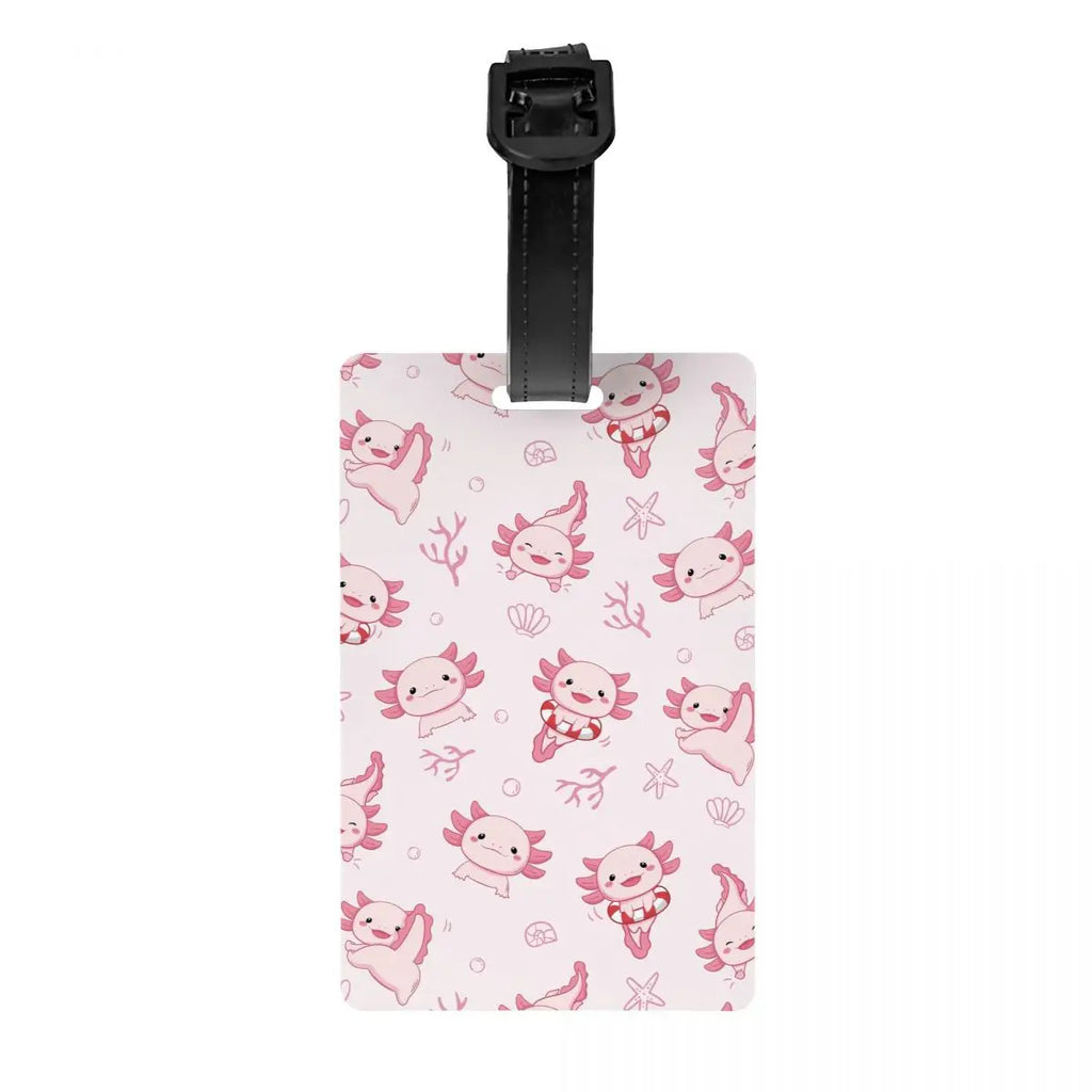 Custom Cute Salamander Animal Axolotls Luggage Tag Privacy Protection Baggage Tags Travel Bag Labels Suitcase