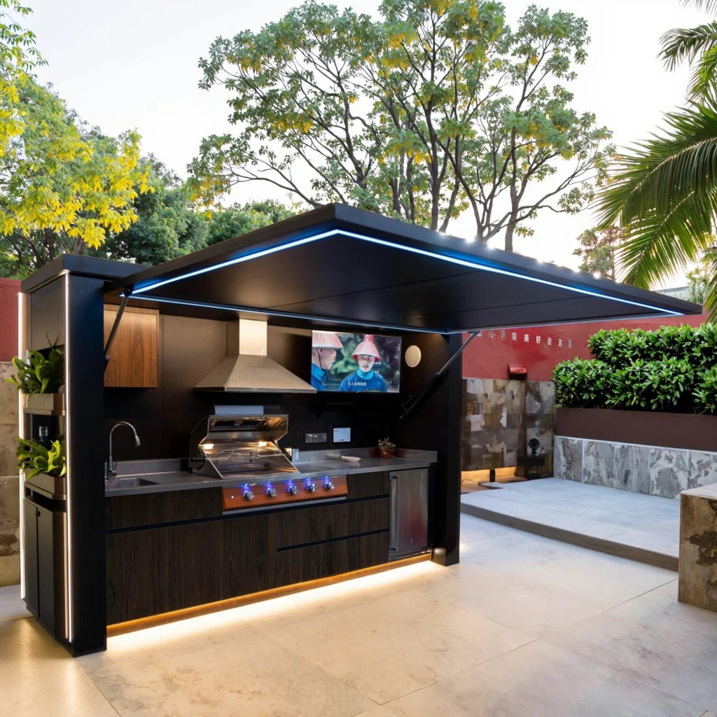 Luxury BBQ Pods Outdoor Kitchen Shed Cabinets Modern Gas Grill Natural Gas Propane Burner Customized Backyard Station