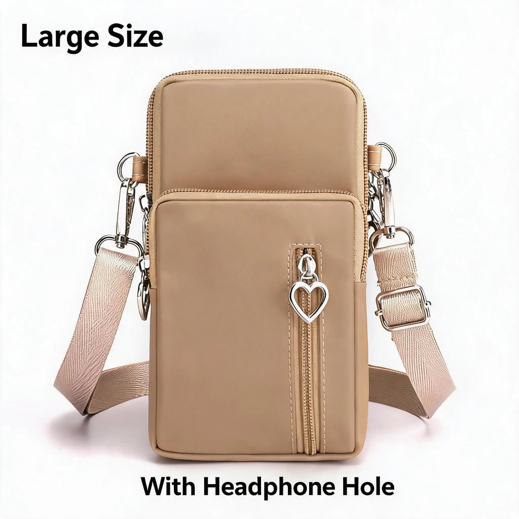Waterproof Nylon Mini Crossbody Phone Bag for Women Heart Metal Zipper Multi Compartment Shoulder Arm Bag Phone Purse Wallet