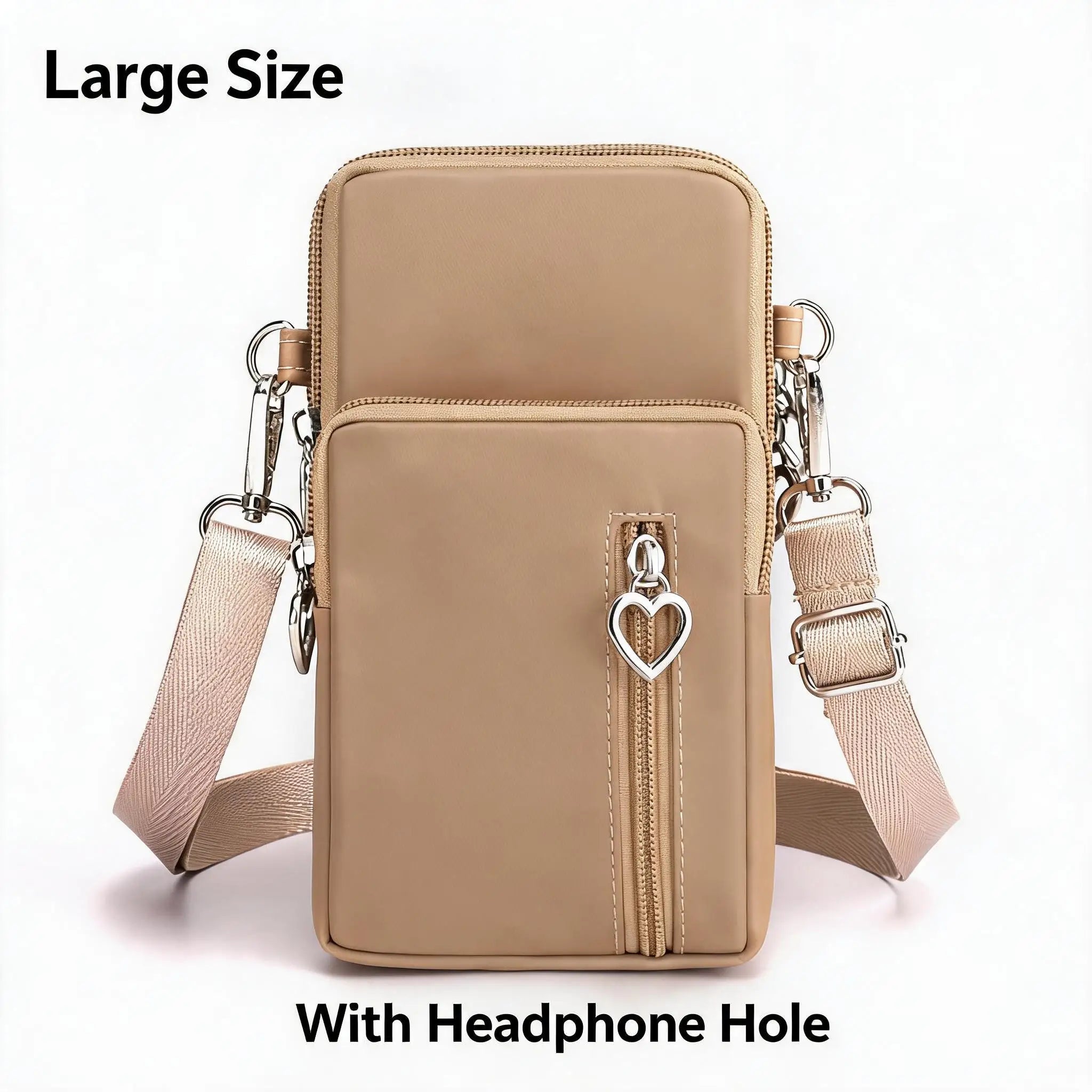 Waterproof Nylon Mini Crossbody Phone Bag for Women Heart Metal Zipper Multi Compartment Shoulder Arm Bag Phone Purse Wallet