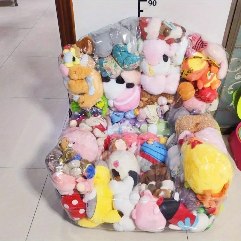 Large Capacity Transparent PVC Sofa Toy Storage Double Zipper for Easy Cleaning & Storing Plush Toys Dolls Organizer Spacesaving