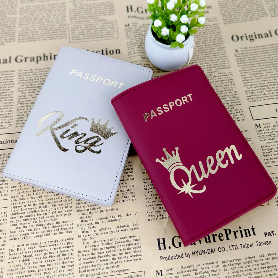 2PCS/Set QUEEN KING Lovers/Couples PU Travel Accessories Passport Case/Cover/Holder for Women or Men