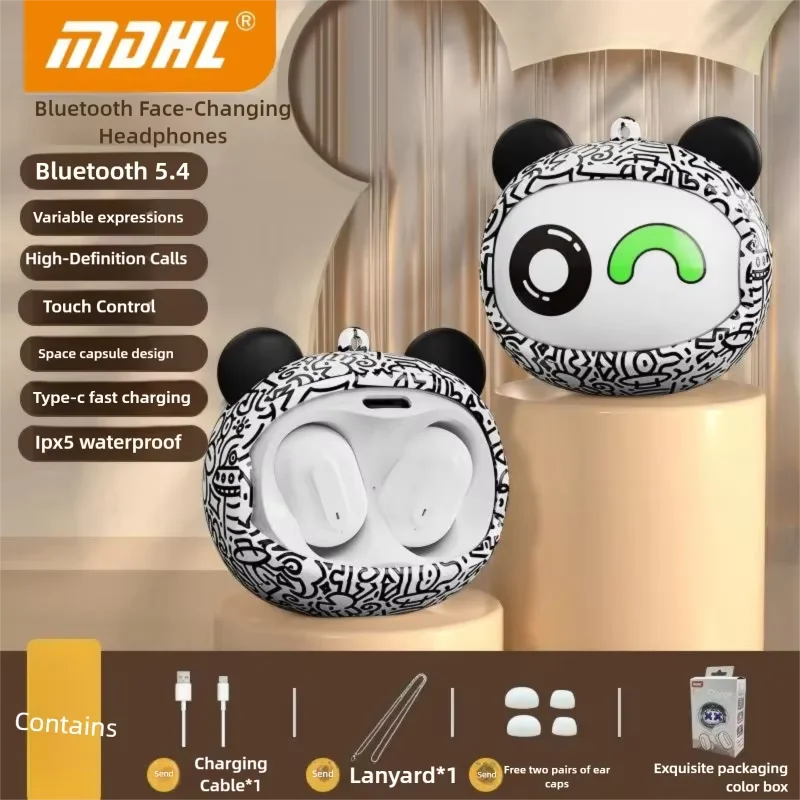 Cute Face changing TWS Bluetooth 5.4 Earbuds ENC Noise Reduction Waterproof HIFI Stereo Earphones for iOS Android Kids
