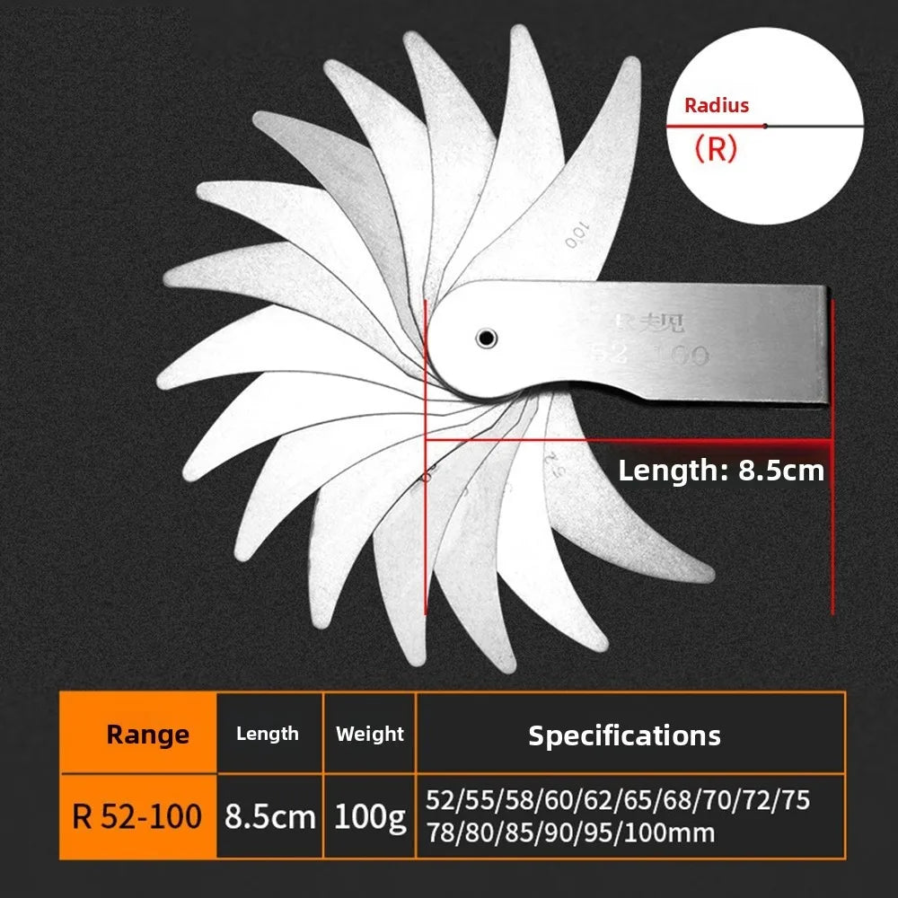 Stainless Steel Radius Gauge R0.3-1.5/R1-7/ R7.5-15/ R15.5-25 Arc Measuring Tool Sample R Gauge Screw Pitch