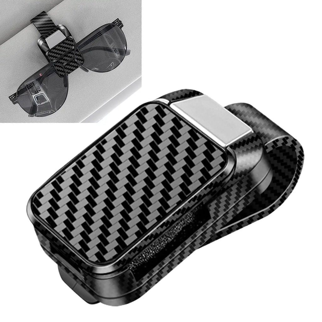 Glasses Holder for Car Sun Visor Sunglasses Clip Card Ticket Holder Eyeglasses Fastener Carbon Fiber Sunglasses Clip Black Silve