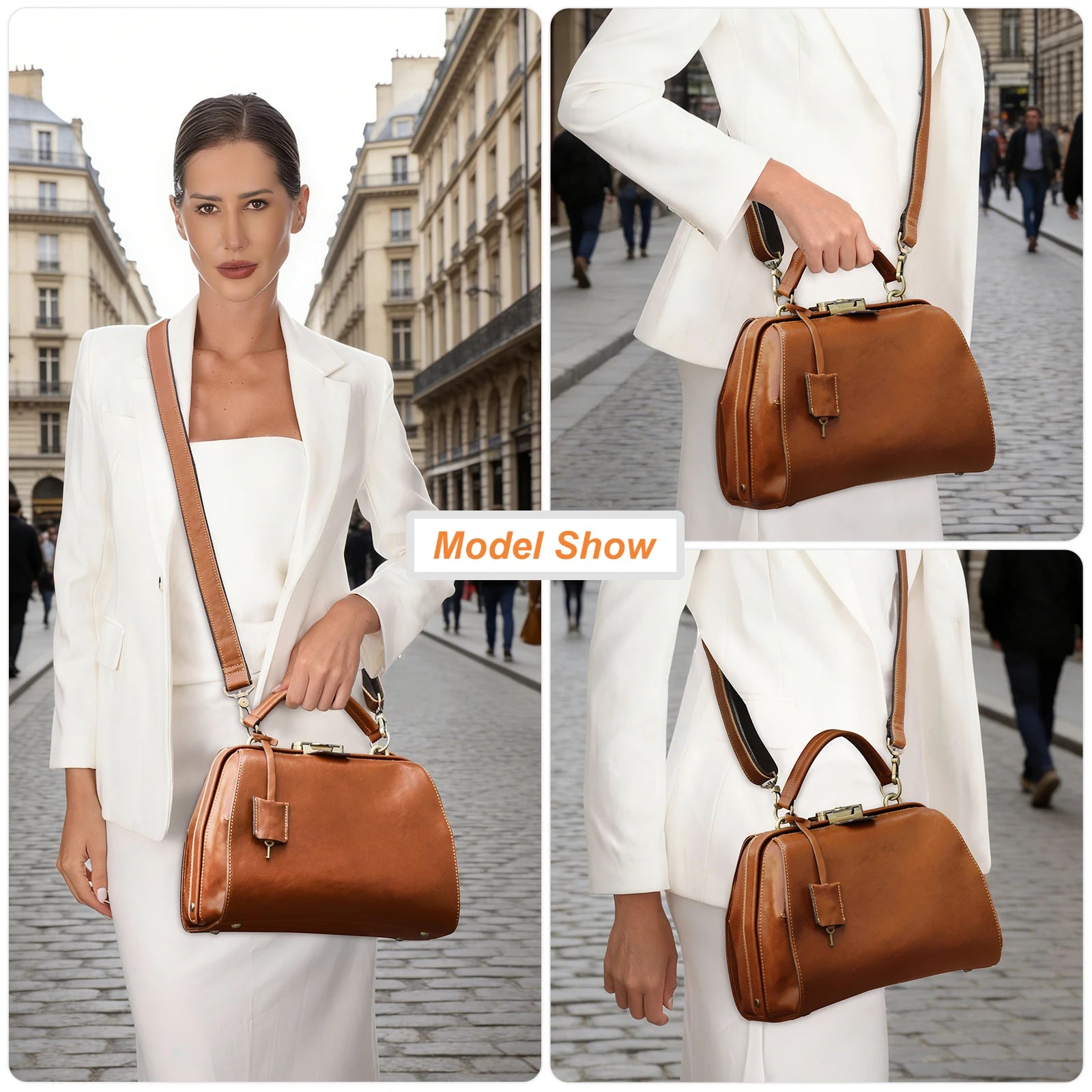 CONTACT'S Genuine Leather Doctor Bags for Women Luxury Designer Sling Shoulder Bags Tote Handbags Metal Frame Female Handle Bags
