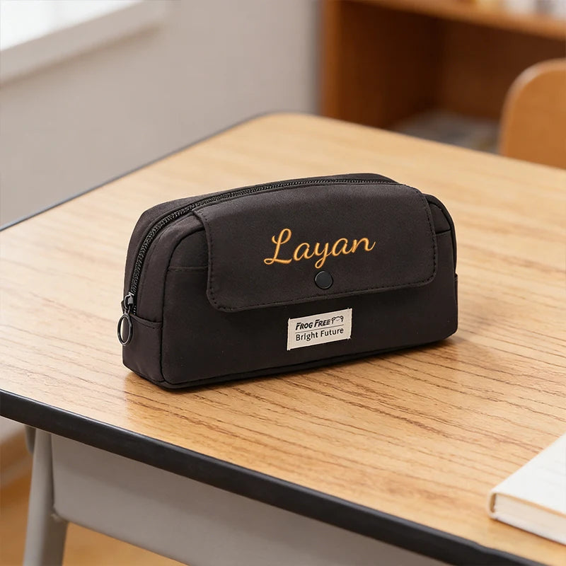 Customised Embroidery/Standard Style 2 Options, Personalized Flip-Top Pencil Case, Stationery Bag, Back-To-School Season,