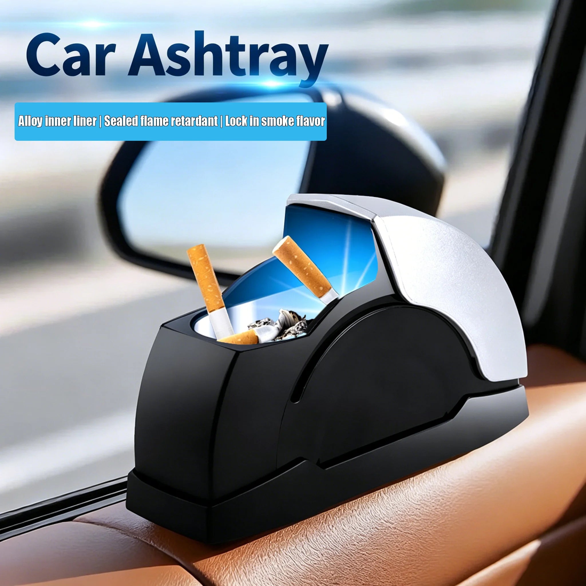 Automotive Night Light Ashtray Windproof Metal Interior Sleek Design Car Door Mount for  Road Trips
