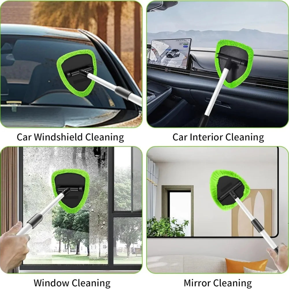 9 Pcs Car Wash Kit with Long Handle Windshield Cleaning Tool Microfiber Car Cleaning Supplies for Cars RV SUV Truck Office Universal Green