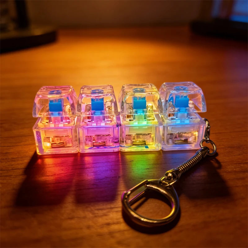  NEW Multi-choice Light Up Keyboard Keychain Crystal Clicker Fidget Toy Stress Relief Sensory Toy Portable Car Desk Decor Gift