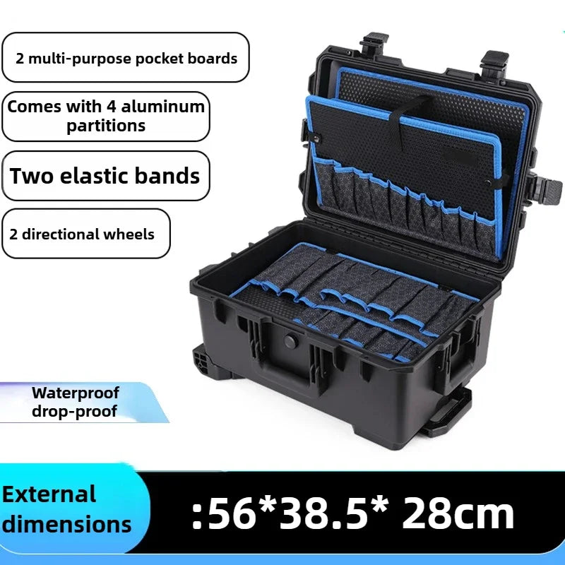 Waterproof Hard Case Large Tool Case Organizer Multi Layer Storage Hardware Toolbox on Wheels Electrician Tools Suitcase Box