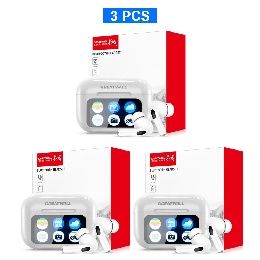 Original GREATWALL TWS Wireless Bluetooth Earphones Earbuds Smart LCD Touch Screen HiFi Stereo Sound Headphones HD Call With APP