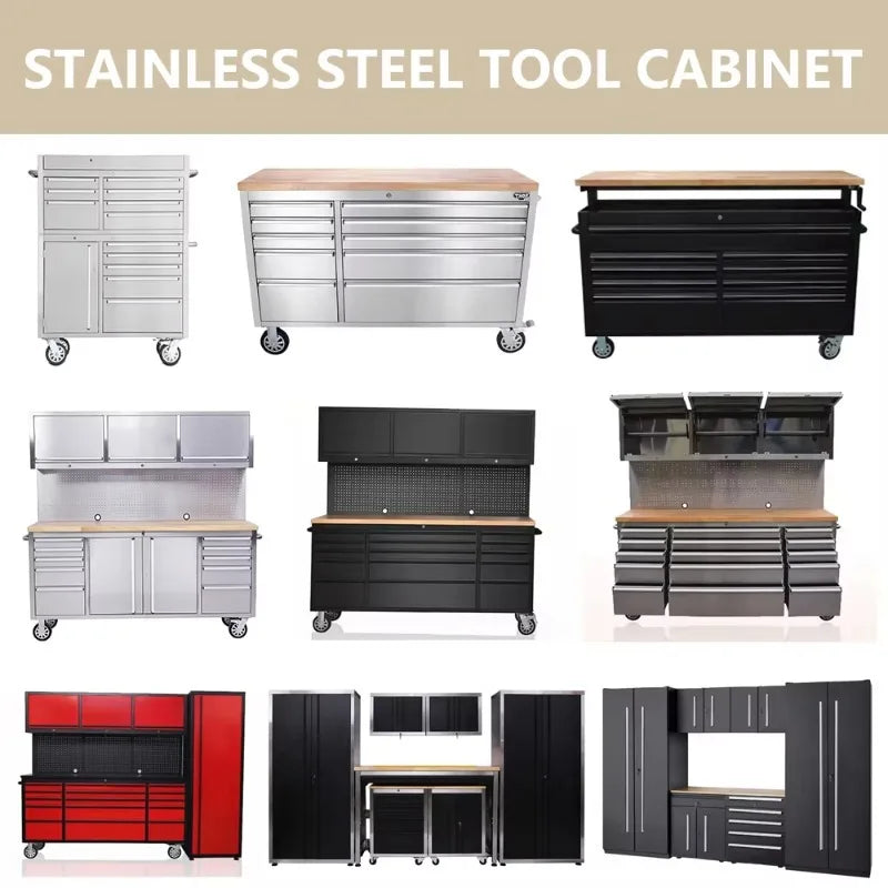72 Inch Garage 430 Stainless Steel Tool Cabinet Combination Tool Workbench Chest with Storage Drawer for Heavy Duty Workshop