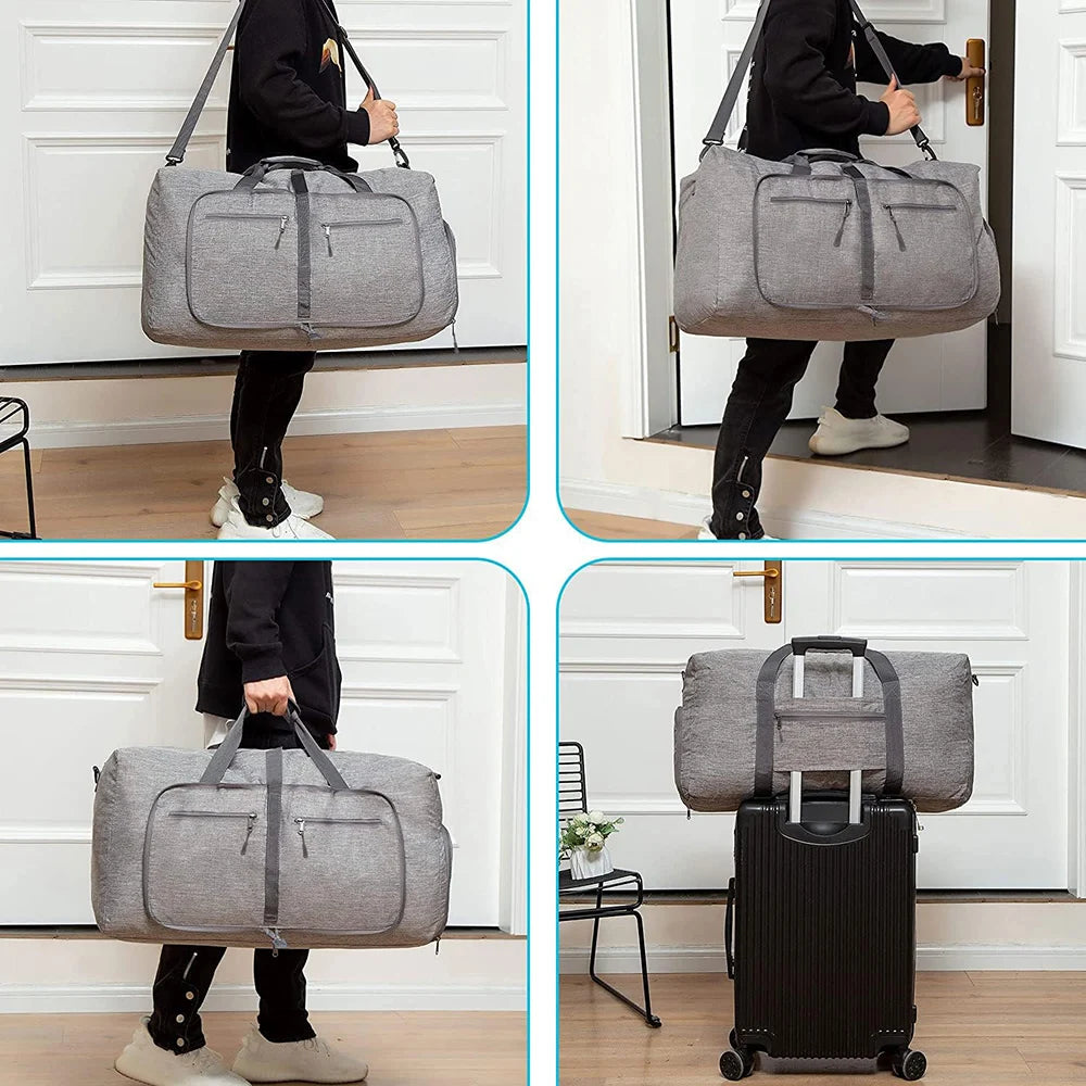 Travel Duffle Bag for Men 65L Foldable Outdoor Travel Duffel Bag with Shoes Compartment Overnight Bag for Men Women Handbag