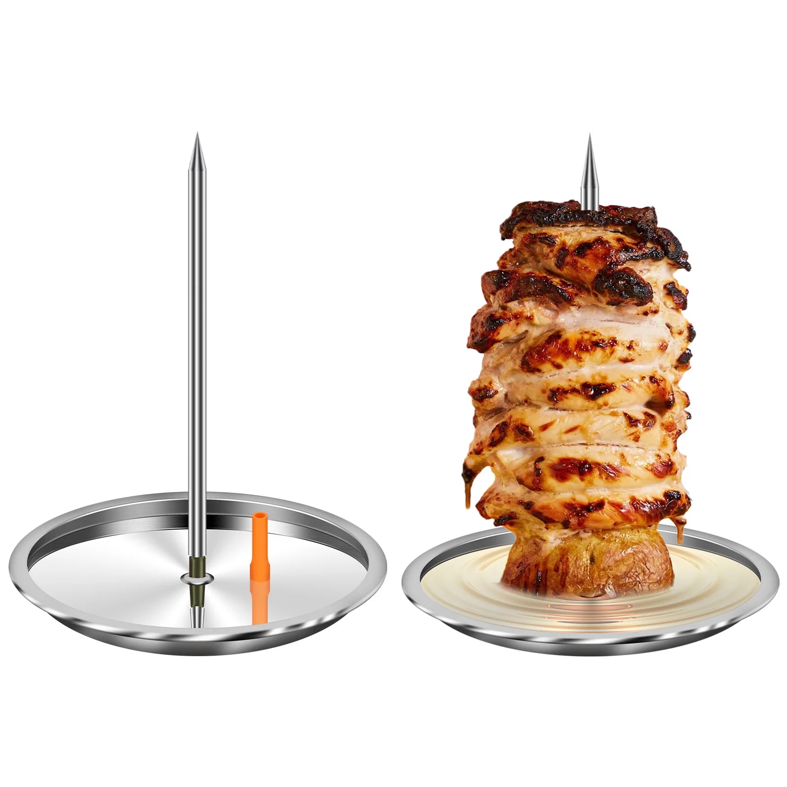 Vertical Skewer for Grill Stainless Steel Pastor Skewer with 2 Removable Vertical Spit Stand Dishwasher Barbecue Grilling Tools