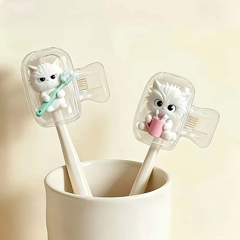 4pcs cute cat toothbrush head cover, family, business travel, outdoor travel essential bathroom accessories, storage solutions