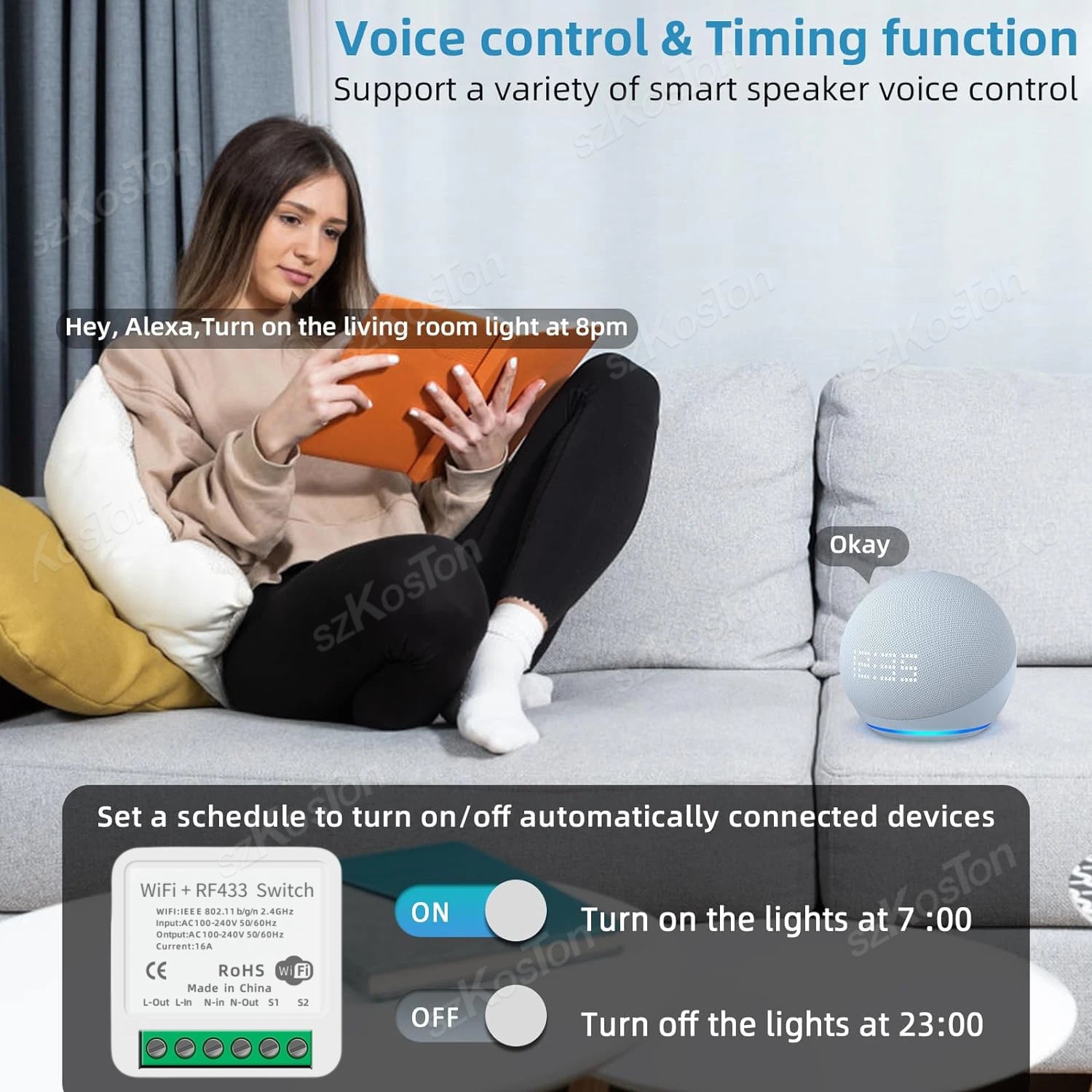Tuya RF433 WiFi Smart Switch Smart Home 1/2/3Gang Wireless Remote Control 16A Mini Relay Receiver Voice for Alexa Google