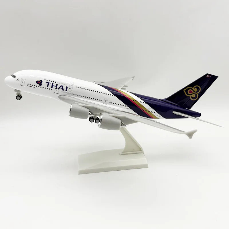 1/240 Scale Thai A380 Airplane Model Kit (30cm L) Diecast Resin Plane Model with Stand for Adult Aviation Gift or Boy Plane Toy