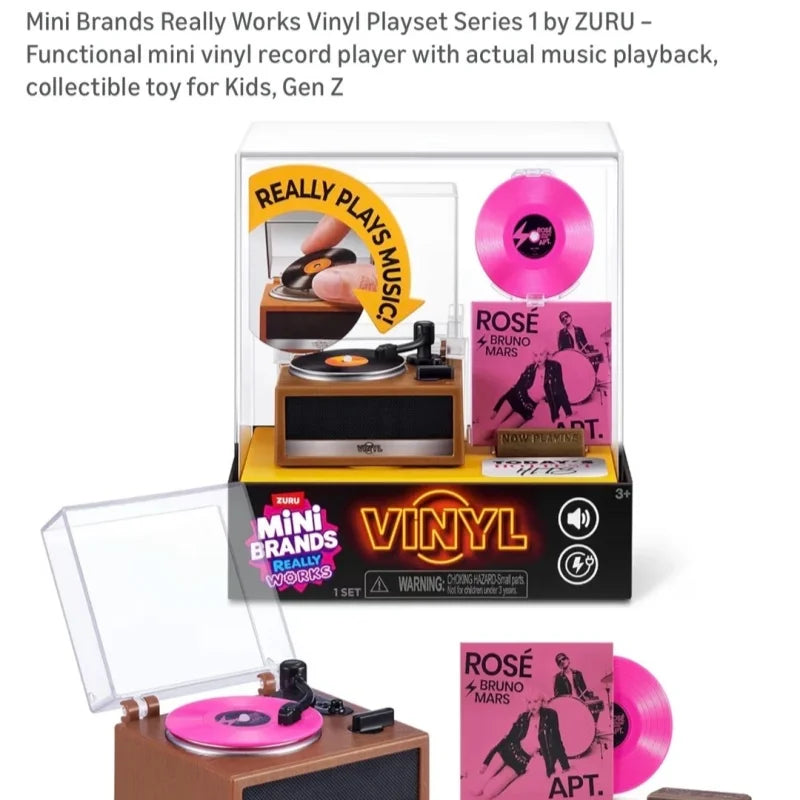 ZURU Mini Brands Really Works Series 1 Mini Vinyl Playset, Functional Mini Record Player That Plays Real Music Toy Gift