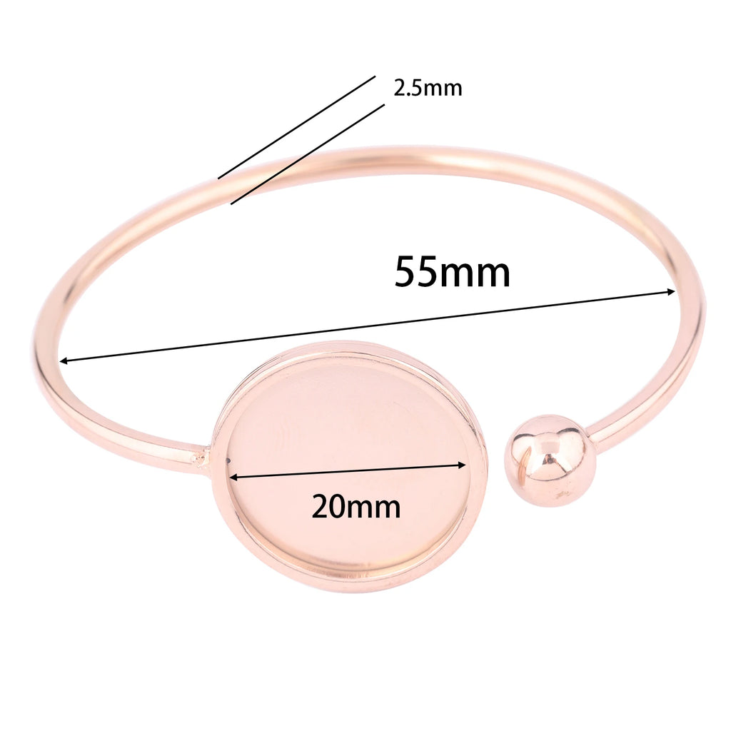 2pcs Stainless Steel 55mm Bendable Cuff Bracelet Base Blanks Gold Plated 20mm cabochon Bangle bezel settings for jewelry making