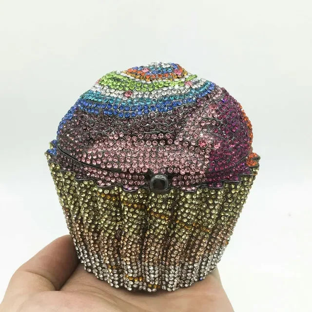 Boutique De FGG Women Blue Cupcake Evening Bag Crystal Clutch Purses Wedding Bridal Rhinestone Clutch Bag Party Minaudiere Bag