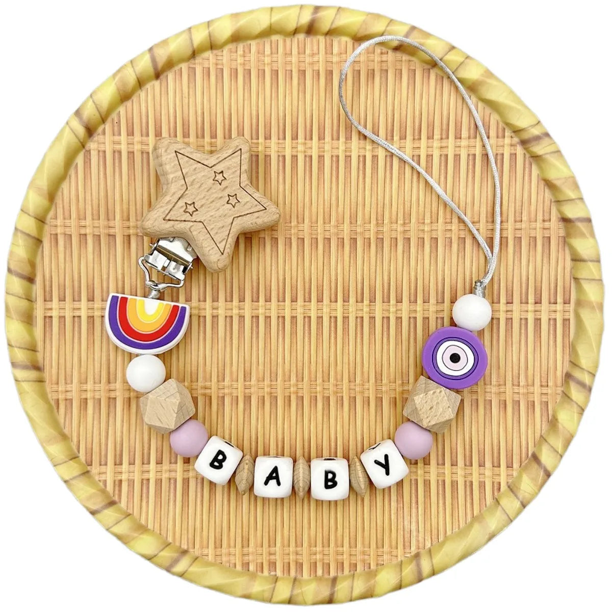 Custom Letter Name Rainbow Pacifier Clips Chain Teether Pendants for Baby Infant Chew Leash Nipple Holder Teether Creative Gifts