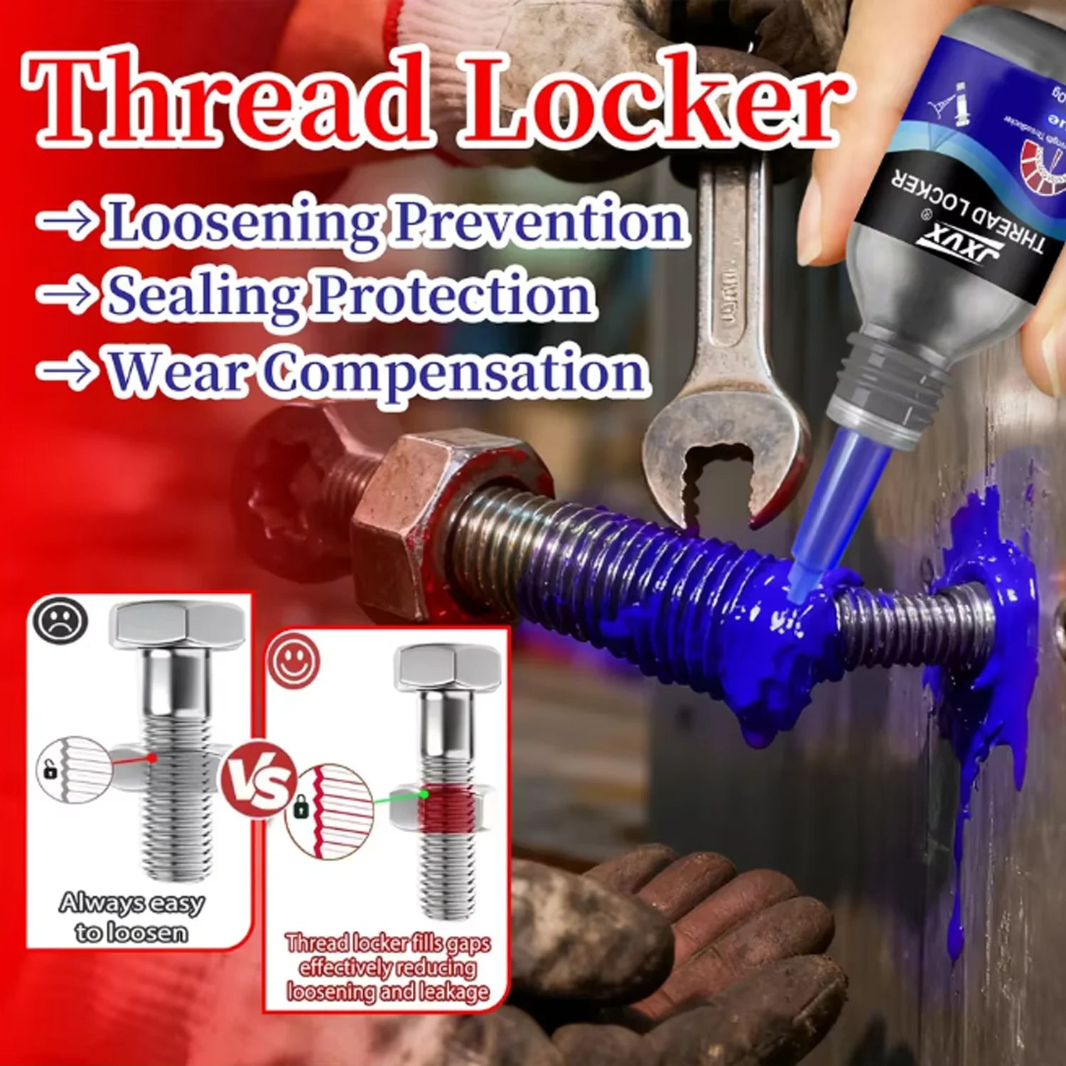 JXVX 10ml Anaerobic Thread Sealing Adhesive, Anti-Stick Glue for Screws, Quick Fixing, Fast Curing Thread Adhesive for Screws