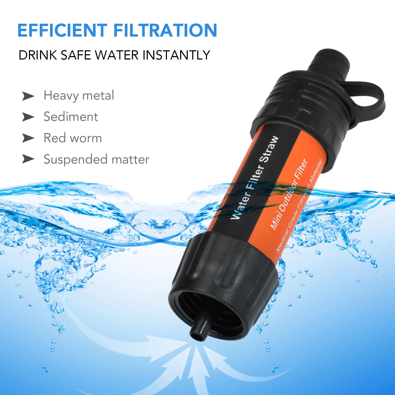 Outdoor Water Filter Straw Portable Emergency Water Purifier for Camping Hiking Survival Travel Filtration System