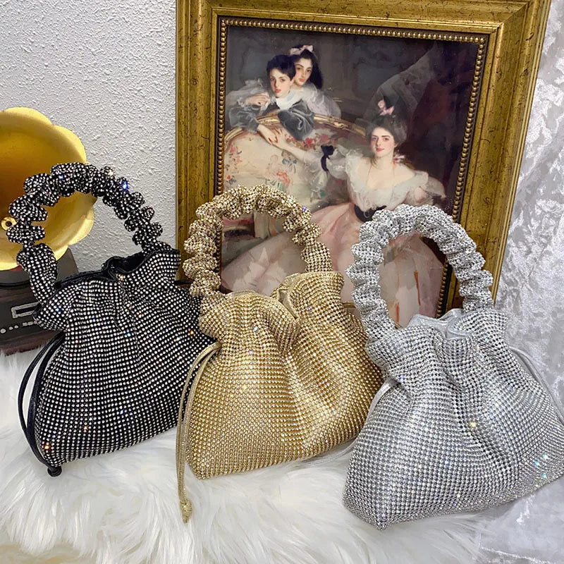 sense, trend, personality, light luxury, dumpling bag, niche design, shiny and inflexible, diamond-encrusted handbag.